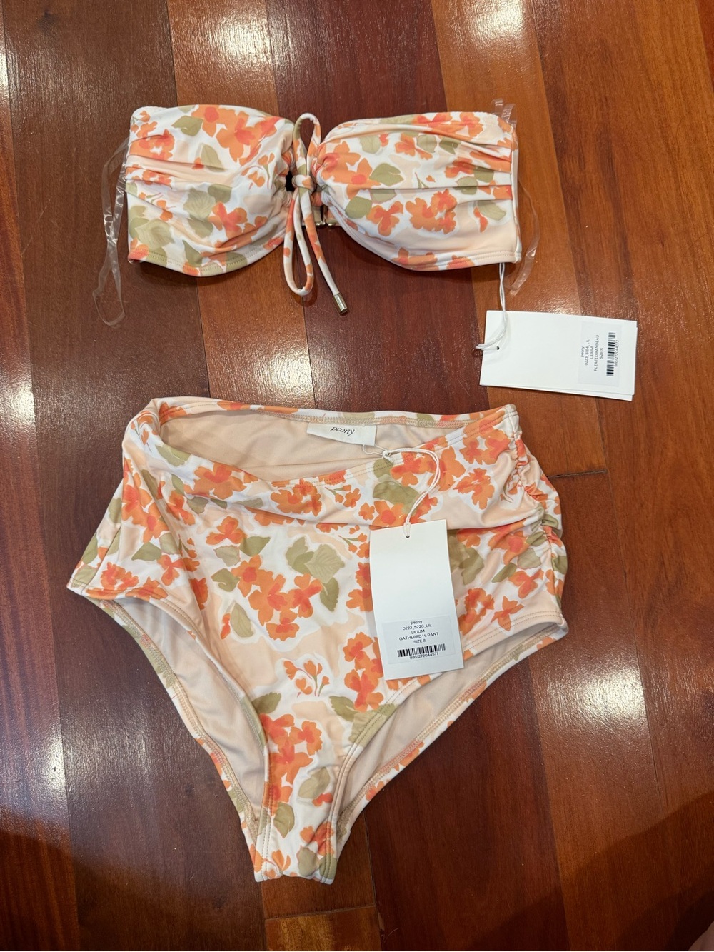 Peony Swimwear Lilium Bandeau High Waisted Bikini Set NWT Sz S